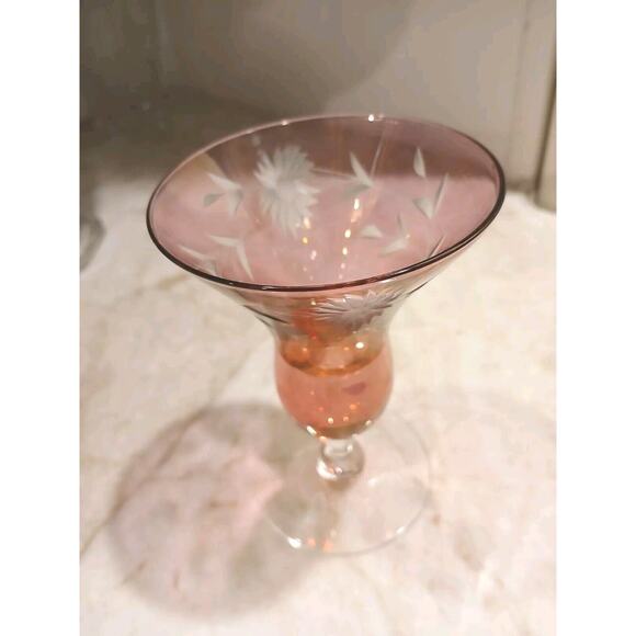 Murano Etched 1 Cocktail Cordial Glass Red 5" Barware Hand Blown Italy Antique - Picture 12 of 12